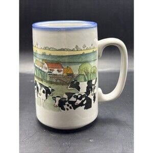 Vintage Otagiri Coffee Mug Tall 16oz Grandmug Dairy Cow Country Farm Japan RARE